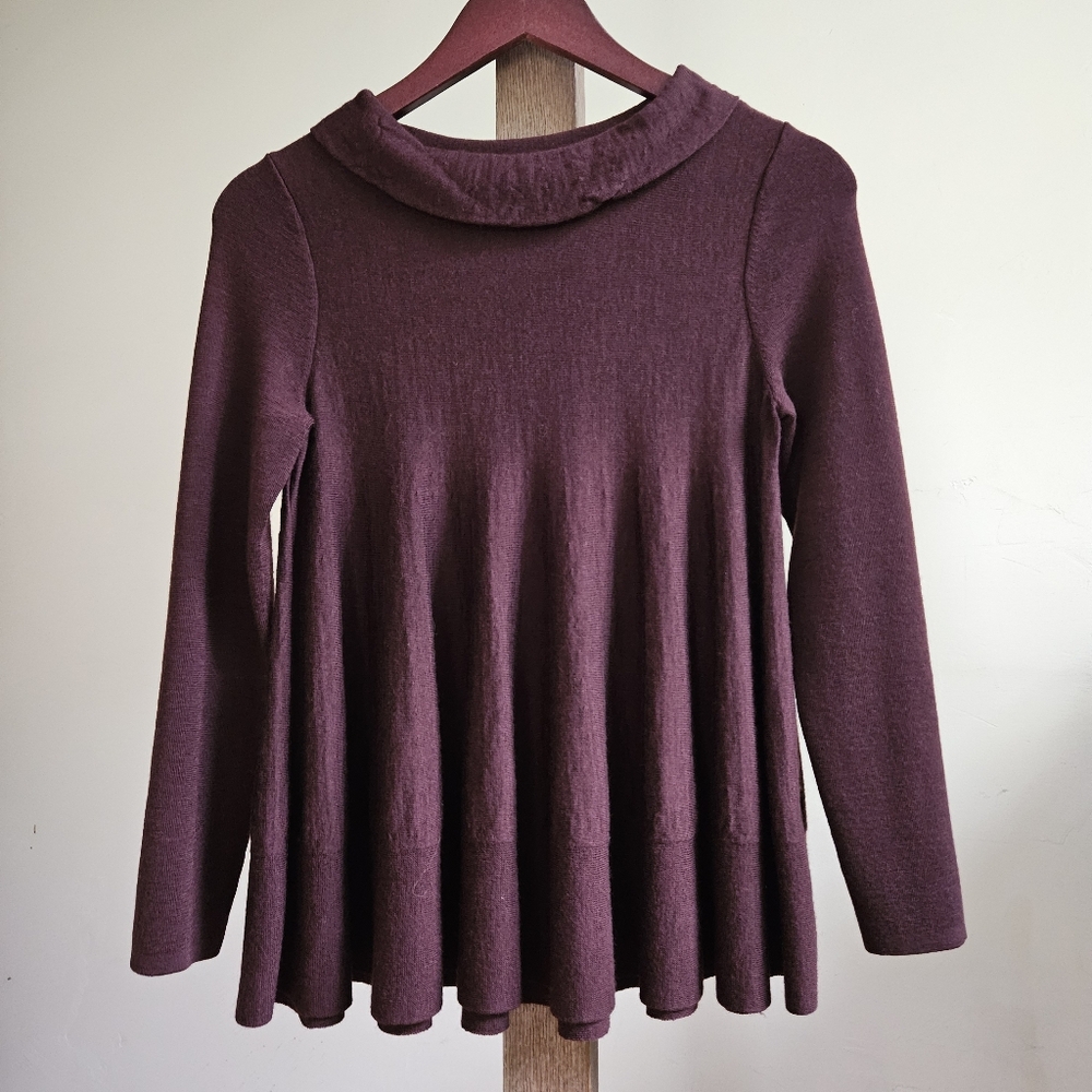 COS Burgundy 100% Wool Pleated Sweater XS